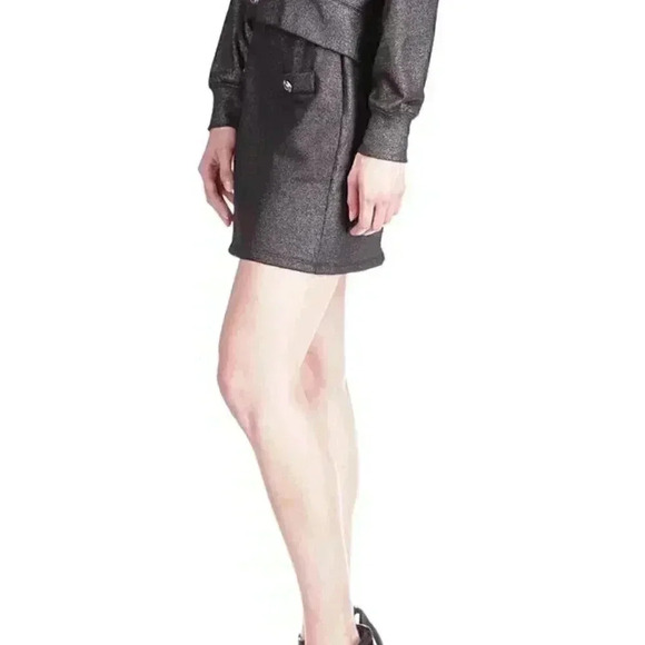 MICHAEL KORS  HEATHERED BUTTON-TRIM BLACKSILVER SHIMMER MINI SKIRT - Picture 3 of 5